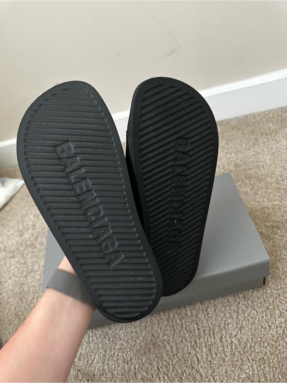 Balenciaga Authentic Black Slide Sandals with White Logo - Picture 5 of 9